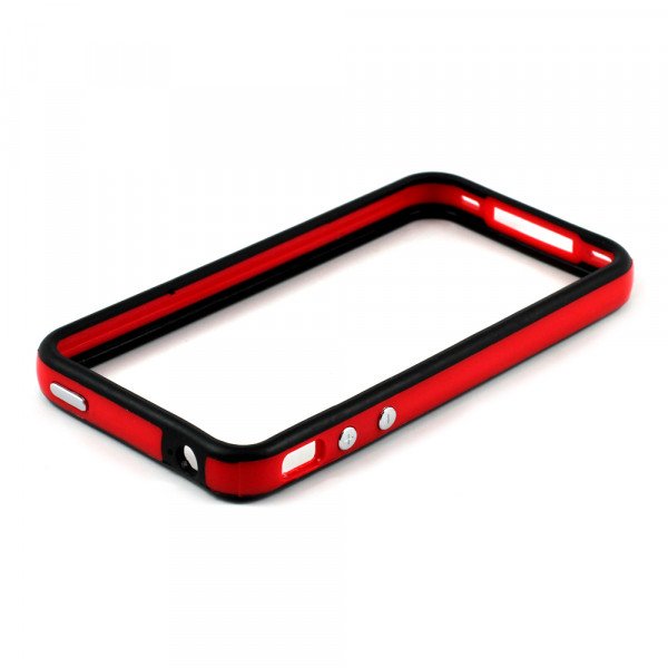 Wholesale iPhone 4S 4 Bumper with Chrome Button (Black - Red)